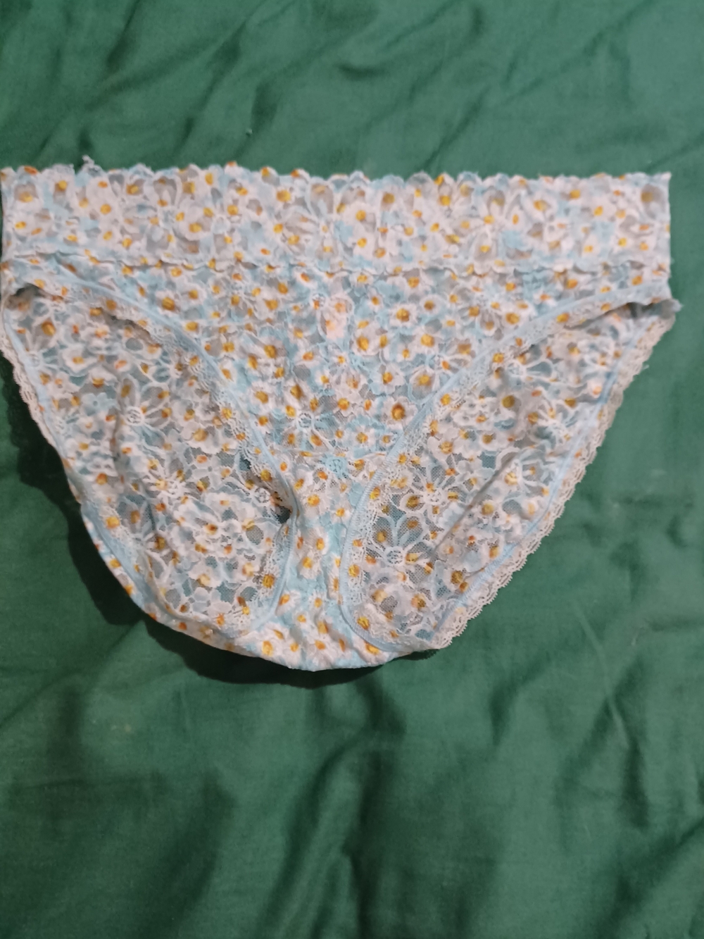 Victoria's Secret Light Blue Lace Panties with Yellow Floral Details